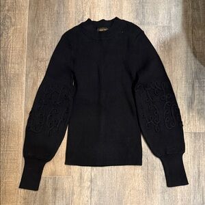 Black Knit Sweater with Embroidered Sleeves